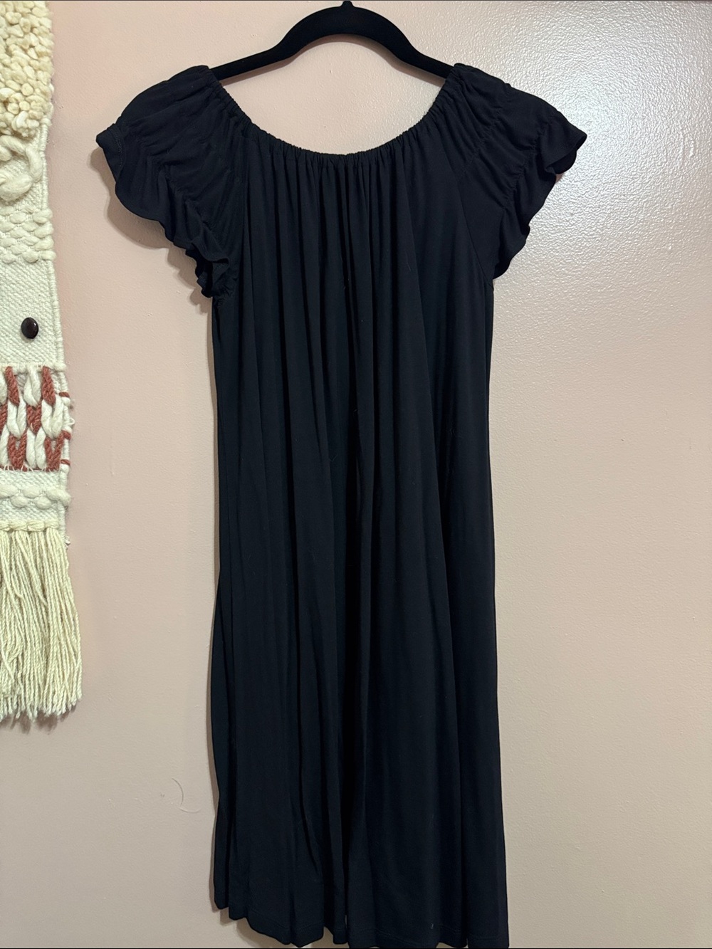 Old Navy Black Off-Shoulder Midi Dress with Flutter Sleeves